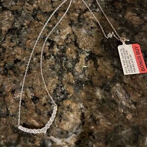 Dainty Sterling Silver Necklace with Crescent Pendant white Sapphire